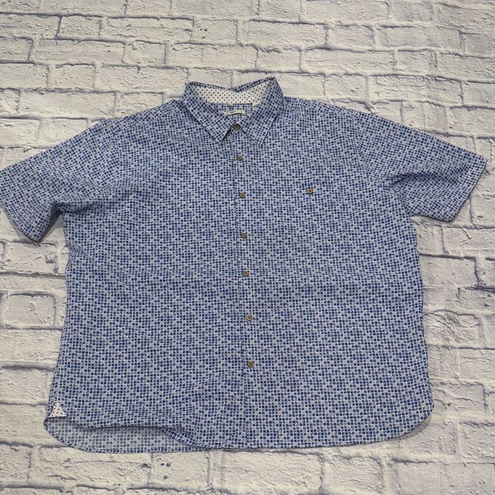 Moda Campia Moda Mens Blue / White Button Up Short Sleeve Shirt Size XXL
